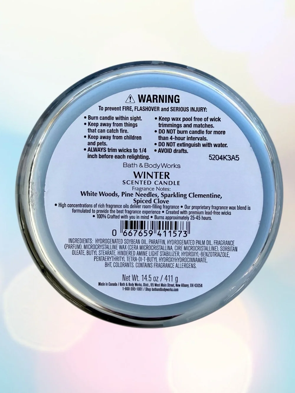 Bath & Body Works “Winter” Light Blue Wax 3-Wick Candle, 14.5 Oz.